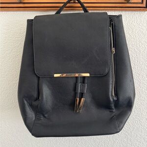 Black Women's Faux Leather Backpack with Gold Accents